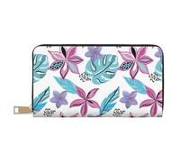 Leather Thin Slim Wallets for Women Men - colorful leaf flowers Clutch Wallet for Women Men with Zipper