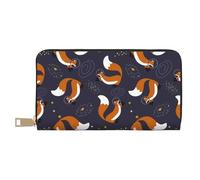 Leather Thin Slim Wallets for Women Men - Cosmic Fox Clutch Wallet for Women Men with Zipper