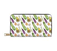 Leather Thin Slim Wallets for Women Men - Cucumber avocado eggplant Clutch Wallet for Women Men with Zipper