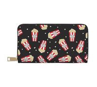 Leather Thin Slim Wallets for Women Men - Cute Popcorn Starry Sky Black Card Wallet for Women Men with Zipper