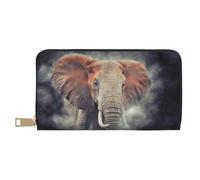 Leather Thin Slim Wallets for Women Men - Elephant in Smoke Card Wallet for Men Women with Zipper