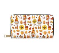 Leather Thin Slim Wallets for Women Men - Gnomes Autumn Harvest Card Wallet for Women Men with Zipper