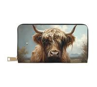 Leather Thin Slim Wallets for Women Men - Grassland Sunflower Cow Card Wallet for Women Men with Zipper