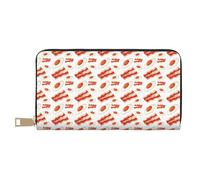 Leather Thin Slim Wallets for Women Men - Hobo Eggs Bacon Print Red White Card Wallet for Men Women with Zipper
