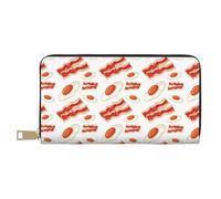 Leather Thin Slim Wallets for Women Men - Hobo Eggs Bacon Print Red White Card Wallet for Women Men with Zipper