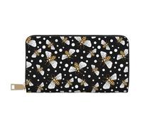 Leather Thin Slim Wallets for Women Men - Honey Bees at Night Card Wallet for Women Men with Zipper