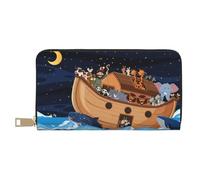 Leather Thin Slim Wallets for Women Men - Ocean Scene with Noah's Ark Card Wallet for Women Men with Zipper