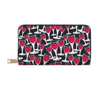Leather Thin Slim Wallets for Women Men - Wine glass Print No.908 Card Wallet for Women Men with Zipper