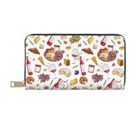 Leather Thin Slim Wallets for Women Men - Wine Print No.J942 Card Wallet for Women Men with Zipper