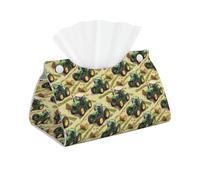Leather Tissue Box Cover - Modern Country Style Green Tractor Print PVC Tissue Box Holder for Bedside Tables, Dining Desks, Tables, Long Holder Cover for Bedroom, Office, Living Room Decor