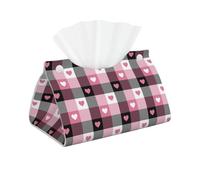 Leather Tissue Box Cover - Modern Pink Heart Plaid Print PVC Tissue Box Holder for Bedside Tables, Dining Desks, Tables, Long Holder Cover for Bedroom, Office, Living Room Decor