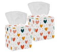 Leather Tissue Box Holder pring colored hearts and dots (25) Tissue Box Cover Square Waterproof Tissue Holder Organizer Modern Napkin Holder for Bedroom Dresser Night Stand Office Desk