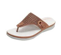 Leather Toe-Post Thong Sandals Size 7.5 UK Clearance Ladies Diamante Toe Post Flat Low Wedge Flip Flop Summer Sandals Sliders Mules for Casual Dress Brown Footwear Gifts
