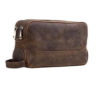Leather Toiletry Bag Contact's Leather Cosmetic Bag Men Large Capacity Makeup Pouch Organizer Travel Vintage Toiletry Bags Storage(Coffee,No Engraving)