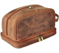Leather Toiletry Bag for Men - Full Grain Leather Wash Bag - Travel Shaving Dopp Kit Toiletries Organizer - Cosmetic Makeup Bag for Women