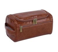 Leather Toiletry Bag for Men, Large Travel Wash Bag with Handle, Dark Brown Wash Bags for Shaving, Portable Cosmetic Storage Bag, Durable, Perfect Men's Washbag for Father's Day Birthday