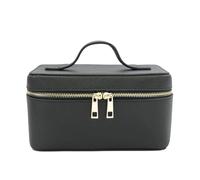 Leather Toiletry Bag Ladies Split Leather Travel Toiletry Case Bag Portable Hanging Makeup Organizer Box Dopp Kit Cosmetic for Women(Color 1)