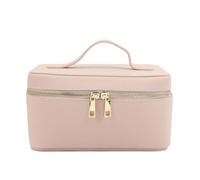 Leather Toiletry Bag Ladies Split Leather Travel Toiletry Case Bag Portable Hanging Makeup Organizer Box Cosmetic for Women(Color 2)