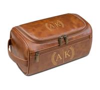 Leather Toiletry Bag Personalized for Men, Custom Engraved Dopp Kit with Name, Travel Grooming Gift for Wedding, Anniversary, Father's Day, Christmas(Light Brown)