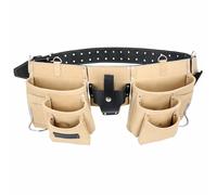 TOUGH MASTER Leather Work Belt Pouch 12 Pocket Suede DIY Belt, Multi Pocket Storage Organiser, Hammer Loop, Tape Pocket Heavy Duty Tool Belt for Builders