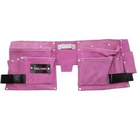 Leather Tool Belt Pink 11 Pocket Builders Adjustable Hammer Loop Heavy Duty