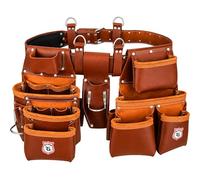 Leather Tool Belt with Adjustable Hook - Premium Heavy Duty Tool Belts for Men with 22 Multi-Purpose Pocket Tool Pouch (Maroon, Standard)