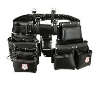 Leather Tool Belt with Adjustable Hook - Premium Heavy Duty Tool Belts for Men with 22 Multi-Purpose Pocket Tool Pouch (Black, Standard)