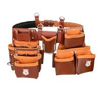 Leather Tool Belt with Adjustable Hook - Premium Heavy Duty Tool Belts for Men with 22 Multi-Purpose Pocket Tool Pouch (Maroon, Standard)