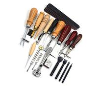 Leather Tools, Leather Tooling Kit Leather Working Tools with 19Pcs Metal for Leather Working