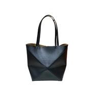 Leather Tote Bag Women's Folding Bag Leather Handbags Lady Crossbody Shoulder Bags(Black,25x14x32cm)