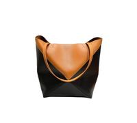 Leather Tote Bag Women's Folding Bag Leather Handbags Lady Crossbody Shoulder Bags(Brown Black,25x14x32cm)