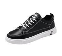 Leather Trainers Men Slip On Walking Shoes Ligthweight Comfortable Easy Close Casual Work Sneakers for Men Low Non Slip Chunky Flat Shoes Chic Hiking Trekking Trainers Indoor Outdoor Black