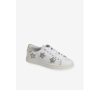 Leather Trainers with Laces & Zips for Girls white medium solid with design