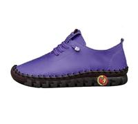 Leather Trainers Womens Lace Up Running Shoes Breathable Low Top Orthopedic Shoes Soft Sole Athletic Shoe Casual Round Toe Wide Fit Wedge Trainers Non-Slip Walking Sneakers Purple