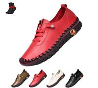 Leather Trainers Womens Lace Up Running Shoes,Women's Leather Soft Bottom Flat Slip On Loafers,Walking Sneakers(Red,4.5 UK)