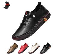 Leather Trainers Womens Lace Up Running Shoes,Women's Leather Soft Bottom Flat Slip On Loafers,Walking Sneakers(Black,7 UK)