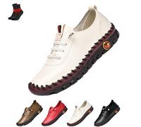 Leather Trainers Womens Lace Up Running Shoes,Women's Leather Soft Bottom Flat Slip On Loafers,Walking Sneakers(White,7.5 UK)