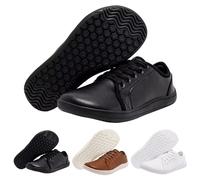 Leather Trainers Womens Wide Fit Lightweight Leather Flat Running Shoes Casual Lace up Walking Shoes Comfortable Low Top Tennis Shoes Non Slip R 1p Items Black