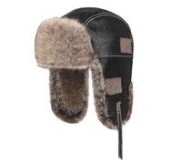 Leather Trapper Hat with Ear Flaps Unisex Waterproof Winter Hunting Hat Faux Fur Bomber Hat Russian Trooper Hat Earflap Hat Warm Thick Ushanka Hat Skiing Cycling Hat Aviator Cossack Hat for Men Women