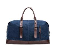 Leather Travel Bag Canvas Travel Bag Men PU Leather Outdoor Luggage Travel Fitness Photography Bag Large Capacity Handbag Shoulder Backpack Male(Blue)