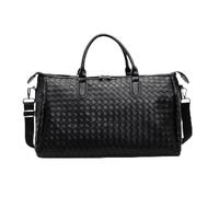 Leather Travel Bag Men Women's Fashion Weaving Pu Leather Travel Duffle Totes Large Capacity Shoulder Bags Business Casual Handbag(Black)