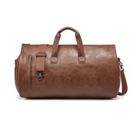 Leather Travel Bag Suit Storage Bag Formal Folding PU Leather Travel Large Capacity Business Travel Men's Hand-held Crossbody Suit Bag(Brown)