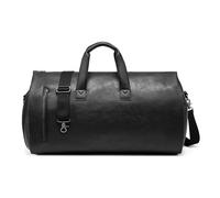 Leather Travel Bag Suit Storage Bag Formal Folding PU Leather Travel Large Capacity Business Travel Men's Hand-held Crossbody Suit Bag(Black)