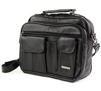 Leather Travel Bag with Carry Handle, Detachable Shoulder Strap and Mobile Phone Pocket (Black)
