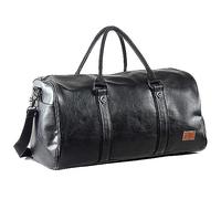 Leather Travel Bag with Shoe Pouch, Waterproof Weekender Overnight Bag, Large Carry On Duffel Bag for Men Women-Black