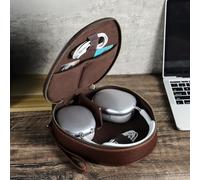 Leather Travel Case for Apple AirPods Max - Full Grain Oil Wax Cowhide Headphone Bag with Wrist Strap, Soft Interior, Cable Storage & Charging Access, Vintage Brown Protective Cover