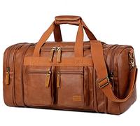 Leather Travel Duffel Weekender Bag Carry on Overnight Bag Sports Duffel Bag for Men and Women HB-21, Brown
