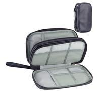 Leather Travel Electronic Organizer - Double Layer, Waterproof Case for Cables, Chargers, Phones & More - Portable, Shockproof Pouch for All Your Electronics Accessories (Dark Blue, M)