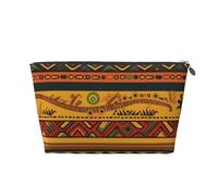 Leather Travel Makeup Bag with Abstract African National Pattern Prints - Silver Zipper Waterproof Cosmetic Bags Toiletry Bag for Daily Use & Travel
