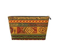 Leather Travel Makeup Bag with African National Patterns Prints - Silver Zipper Waterproof Cosmetic Bags Toiletry Bag for Daily Use & Travel